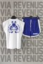 Gym Bunny Back Printed Zero Sleeve Crew Neck White Sports Tshirt and Blue Sports Shorts Set