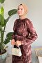 Brown Satin Tie-Dye Pleated Dress - 5