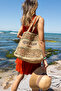 Cote Women - Nude Green Knitted Straw Imported Beach Bag - 5