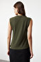 Khaki Viscose/Soft Fabric Fitted/Flexible Knitted Blouse Twoss24Bz00432 - 5