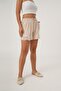 Guipure Detailed Beige Shorts with Elastic Waist