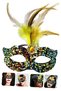 Colorful Sequined Sequin on Black Velvet Yellow Feather Party Mask with Yellow Stones 19x21 cm