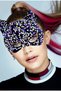 Purple and White Sequined Sequin Party Mask on Black Velvet Fabric 16x14 cm - 2