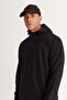 Men's Black Slim Fit Slim Fit Hooded Cotton Sweatshirt Jacket - 4