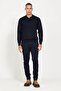 Men's Navy Blue Standard Fit Regular Cut Polo Neck Knitwear Sweater - 2