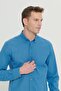 Men's Petrol 100% Cotton Oxford Slim Fit Buttoned Collar Flamed Shirt - 5