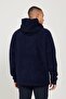 Men's Navy Blue Oversize Loose Cut Hooded Sherpa Fleece Sweatshirt Jacket - 8