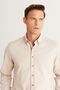 Men's Beige Slim Fit Narrow Cut Button Collar Cotton Gabardine Shirt - 4