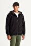 Men's Black Slim Fit Slim Fit Hooded Cotton Sweatshirt Jacket
