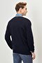 Men's Navy Blue-gray Standard Fit Regular Cut V-Neck Knitwear Sweater - 5
