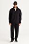 Men's Black Oversize Loose Fit Fleece Thread Standing Bato Collar Cotton Sweatshirt - 5
