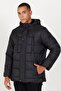 Men's Black Standard Fit Normal Cut Stand Collar Padded Outdoor Puffer Coat