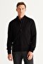 Men's Black Non-Pilling Standard Fit Normal Cut High Collar Knitwear Cardigan