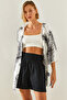 Women's Black and White Sleeves Lace Detailed Patterned Viscose Kimono 30051057 - 3
