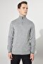 Men's Gray Standard Fit Regular Cut Stand-Up Bato Collar Raised Soft Textured Knitwear Sweater - 6