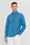 Men's Petrol 100% Cotton Oxford Slim Fit Buttoned Collar Flamed Shirt - 3