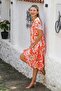 Orange-White V-Neck Low Sleeve Allover Printed Woven Casual Dress - 4