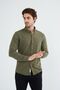 Dark Khaki Modern Slim Fit Linen Look Flam Long Sleeve Men's Shirt - 3
