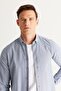 Men's Indigo Slim Fit Narrow Cut Button Collar Cotton Dobby Shirt - 2