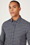 Men's Navy Blue Slim Fit Slim Fit Hidden Button Collar Checkered Thick Tufted Winter Shirt - 4