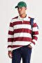 Men's Ecru-burgundy Standard Fit Regular Cut Fleece Inside 3 Thread Polo Collar Cotton Sweatshirt