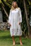 White High Collar 3/4 Sleeve Buttoned Sleeves and Ruffled Hem Woven Casual Dress - 5