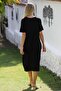 Black-And-White Round Neck Short-Sleeved Pocket Embroidered Knitted Casual Dress - 8