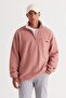 Men's Dusty Rose Melange Loose Fit Fleece Thread Stand-Up Bato Collar Cotton Sweatshirt