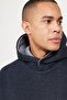 Men's Indigo Melange Oversize Loose Cut 3 Thread Hooded Sweatshirt with Fleece Inside - 7