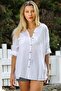 White Bottomed Britli Collar Buttoned Long Sleeve Sequin Applique Woven Casual Shirt - 3