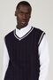 Men's Navy Blue Standard Fit Regular Cut V-Neck Knitwear Sweater - 4