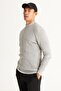 Men's Gray Melange Slim Fit Slim Fit Half Turtleneck Cotton Jacquard Knitwear Sweater - 3