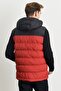 Men's Black-red Standard Fit Regular Cut Hooded Puffer Vest - 5