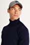 Men's Navy Blue Standard Fit Regular Cut Non-pilling Full Turtleneck Knitwear Sweater - 4