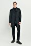 Men's Black Standard Fit Regular Cut Mono Collar Patterned Coat - 2