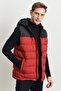 Men's Black-red Standard Fit Regular Cut Hooded Puffer Vest