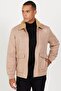Men's Beige Standard Fit Regular Cut Shirt Collar Suede Look Coat