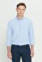 Men's Navy Blue Non-Wrinkle Oxford Seersucker Print Slim Fit Slim Fit Buttoned Lapel Stretchy Shirt