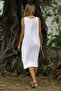 White Athlete Collar Sleeveless Washable Woven Casual Muslin Dress - 8