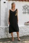 Wide Cut Embroidered Black Knitted Casual Dress with Straps and Buckles - 3