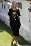 Black-And-White Round Neck Short-Sleeved Pocket Embroidered Knitted Casual Dress - 4