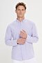 Men's Lilac Easy-Iron Seersucker Print Oxford Slim Fit Slim Fit Buttoned Lapel Stretchy Shirt - 3
