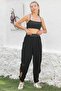 Black Pocketed Mesh Detailed Washable Woven Elastic Waist Jogger Casual Trousers - 4