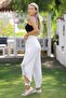 White Pocketed Mesh Detailed Washable Woven Elastic Waist Jogger Casual Trousers - 6