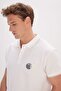 Men's Ecru Standard Fit Regular Cut 100% Cotton Printed Polo Collar T-Shirt - 5