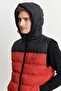Men's Black-red Standard Fit Regular Cut Hooded Puffer Vest - 4