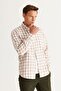 Men's Ecru-Brown Comfort Fit Relaxed Cut Button Collar Flannel Lumberjack Shirt - 4