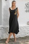 Wide Cut Embroidered Black Knitted Casual Dress with Straps and Buckles - 4