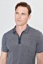 Men's Anthracite-melange Slim Fit Narrow Cut Zippered Polo Neck Cotton Short Sleeve T-Shirt - 4