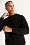 Men's Black Standard Fit Regular Cut Crew Neck Cotton Knitwear Sweater - 2